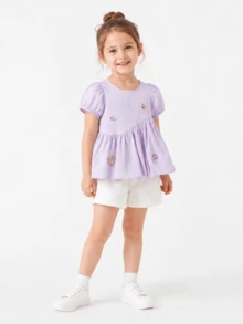 Balabala 2026 New Girls Pumpkin Style Set, Summer Soft Casual Cute Comfortable Daily Wear - Purple - View 2