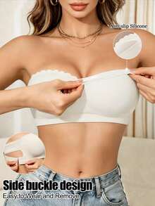 Women's Strapless Seamless Bandeau Bra Wireless Padded Tube Top,Non-Slip Sides Cross Back Invisible Backless Bra For Party Wedding Everyday Wear - White - View 3