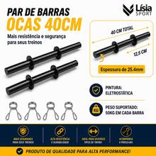 LÍSIA SPORT 02 Barras oca de 40 cm para halteres anilhas peso musculação academia exercícios físico com presilhas o par - Preto - Visão 3
