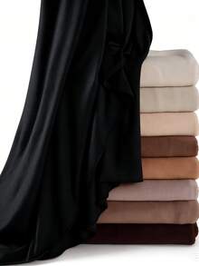 1 buah Hijab Muslim Wanita Bahan Modal Elastis Lembut Warna Polos - Hitam - View 3