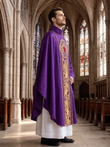 [Purple Vintage Printed Robe]Elegant Purple Satin Robe With Exquisite Gold Print, High Collar Cape Design, Fantasy Character Style, Perfect For Halloween, Religious Themed Events, Cosplay, Vintage Ceremonies, And Stage Performances. - Purple - View 6