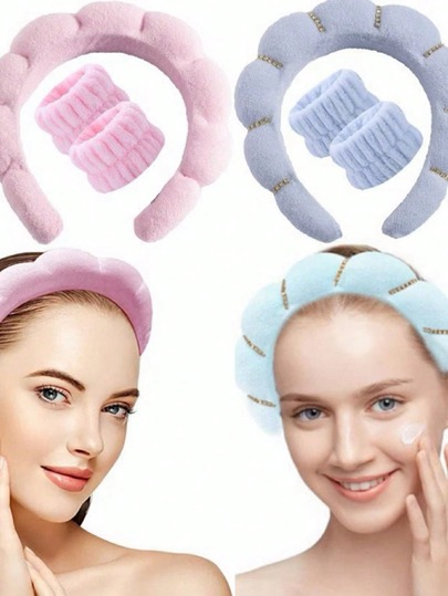 Fashionable Elegant Headband For Washing Face And Makeup, Handmade Sponge Curly Hair Hoop, Summer Bathroom Accessory, Multi-Functional Hair Tie