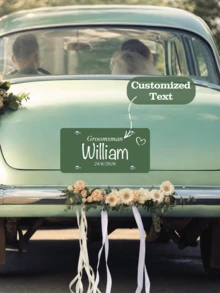 客製化 Just Married 新婚車牌裝飾牌－婚車裝飾，可客製姓名與日期的婚禮車用牌，金屬材質，婚禮禮物 - 多色-車牌掛飾 - 查看 1