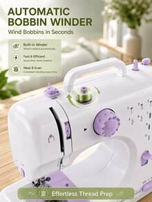 SMEGGEMS Mini Portable Electric Sewing Machine, 12 Stitches, Adjustable Speed, Built-In LED Light, Electric And Manual Dual Mode, Includes Foot Pedal And Bobbin Set, Suitable For Clothing Repair, DIY Crafts And Beginners - Mauve Purple - View 8