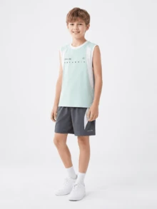 Balabala 男童 2 件組背心套裝，夏季快乾透氣休閒居家戶外日常穿著，舒適輕盈 - 綠灰色調 - 查看 3