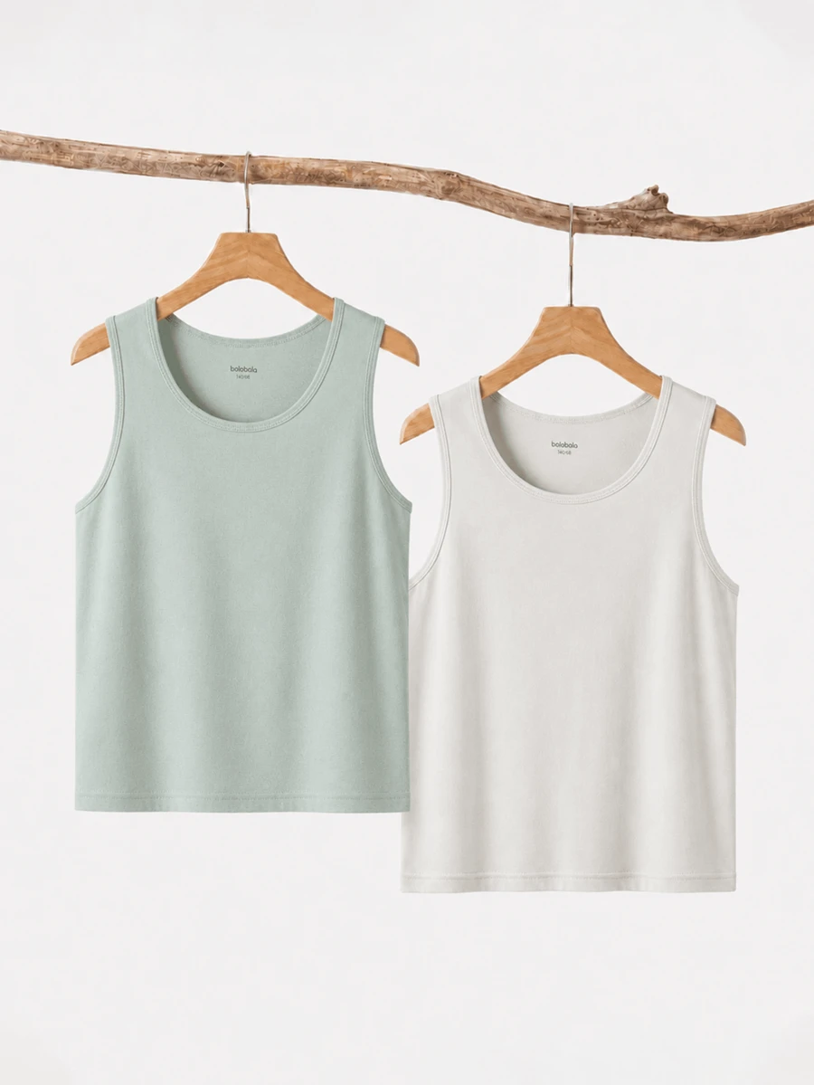 Balabala 2 buah Kaos Dalam Tanpa Lengan Anak, Lembut & Bernapas, Cocok Untuk Anak Laki-laki & Perempuan - nada hijau abu-abu - View 1