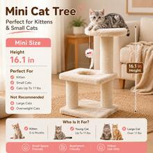 16 Inch Indoor Cat Activity Tree, Modern Cat Condo With Scratching Post, Plush Platforms And Realistic Mouse Toy, Beige - White - View 1