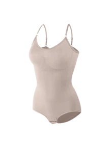 2Pcs High Waist Tummy Control Thong Bodysuit Figure - 杏桃粉 - 查看 3