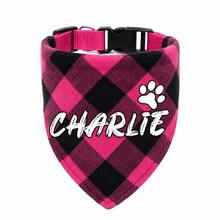 1pc Customized Pet Dog Plaid Scarf, Personalized Name ID, Paw Print, Bone And Heart Logo Options, Triangle Bib Style Cat Dog Scarf, Exquisite Customized Pet Neck Scarf, Dog Bandana - Multicolor - View 9