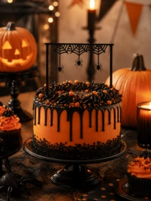 3pcs Halloween Cake Topper Set, Spider Web Spider Black Acrylic Cake Decor, Spooky Party Dessert Decoration, Halloween Celebration - A - View 5