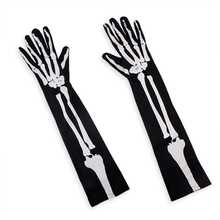 Halloween Skeleton Dance Accessory Set, Long Printed Gloves + Over-The-Knee Socks + Blood Drop Necklace, High Elasticity Slim Fit Breathable Fabric, Clear Skeleton Pattern; Suitable For Jazz Dance, Stage Performance, Party Runway, Dark Atmosphere, Halloween Theme Dance Outfit Full Set Accessories - Set a - View 3