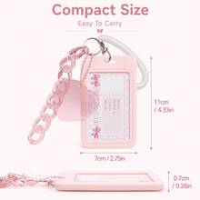 1pc Pink Glitter Heart Pendant ID Card Holder, Transparent Wrist Strap And Acrylic Chain, Creative Multi-Functional Card Holder, Suitable For Students Back To School, Office Badge, Bus Card, Campus Card, Keychain Gift - Pink - View 5