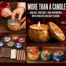 48 قطعة مجموعة أدوات DIY شاملة لصنع شموع عيد الميلاد، تتضمن 8 أوعية شموع مطبوعة عشوائية بتصاميم رجل الثلج والرنة و40 مادة أساسية يدوية، مناسبة لصنع شموع معطرة فريدة كهدايا حفلات العطلات - 48 قطعة/8 مجموعات/4 - مشاهدة 7