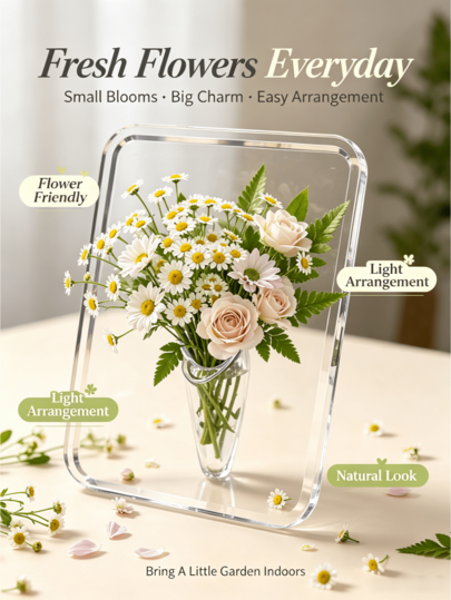 Vază-ramă foto 2 în 1 din acril gros și transparent, stil Ins, suport vertical anti-cădere pentru flori hidroponice, vază de birou minimalistă nordică pentru flori tăiate proaspete, decor soft pentru dormitor, birou și baie, ornament cadou pentru atmosferă