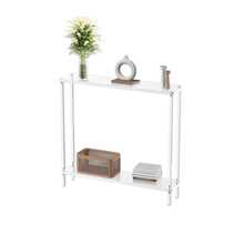 Double-Layer Acrylic Narrow-Edge Coffee Table, Modern Transparent Entryway Table, Suitable For Foyer, Living Room, Bedroom Beside Sofa, Cylindrical Leg Design, Slim Hallway Table, Artistic Side Table With Open Storage Space - Multicolor - View 5