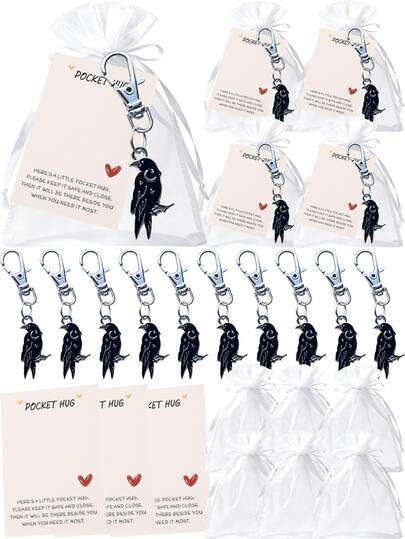 15/3pcs Fun Blackbird Keychain Set, Includes A Blackbird Keychain, Hug Card, And Bag. A Perfect Halloween Gift Set, Holiday Souvenir, Or Guest Favor. Ideal For Halloween, Thanksgiving, Birthdays, Parties, And More. A Must-Have For Bird Lovers.