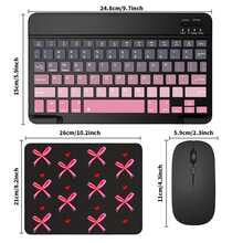 Funda protectora de teclado 4 en 1, compatible con Samsung Galaxy Tab e iPad, iPad SE, incluye teclado inalámbrico Bluetooth desmontable (150mAh) y ratón, funda protectora para tableta con ranura para bolígrafo (degradado negro y rosa) - Degradado negro y rosa - Ver 6