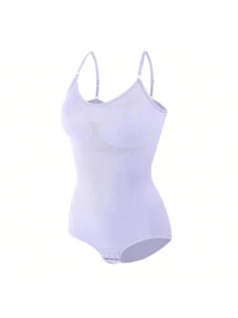 2Pcs High Waist Tummy Control Thong Bodysuit Figure - 黑紫 - 查看 3