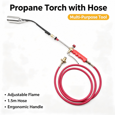 Lightweight Heavy Duty Utility Burner Blow Torch, 340000 BTU High Output Torch With Built-In Igniter & Adjustable Flame Control, Equipped With 6.5ft Long Extension Hose For Multifunctional Outdoor Household Use