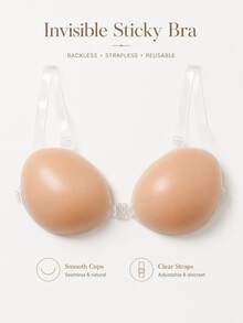 Transparent Strap Invisible Adhesive Bra For Women, Seamless Deep V Push-Up Anti-Slip Lingerie, Adjustable Comfortable Backless Design - Multicolor - View 10