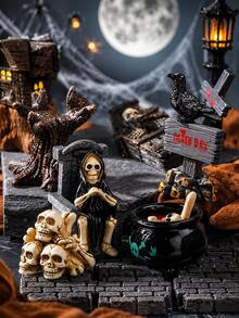 15pcs Halloween Mini Figurines Creative Miniature Skull Crow Tombstone Scene Decoration Set, Halloween Horror Village Decor, Suitable For Halloween, Horror Theme Party, Party Gift Fillers, Tabletop Decor, Home Decor - Multicolor - View 4