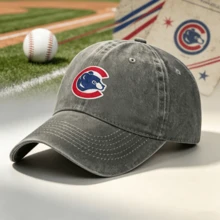 Chicago Cubs Logo Washed Denim Baseball Cap For Adults, Baseball Hat Women Men Washed - Grey - View 1