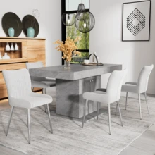 Velvet Dining Room Chair Set Of 2, Beige, Metal Legs - 灰色 - 查看 4
