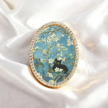 1個金屬冰箱磁鐵，橢圓形復古裝飾磁鐵，黑色貓咪在樹枝上的圖案，手工水鑽裝飾冰箱磁鐵，完美禮物，居家裝飾！ - 均碼 - 查看 1