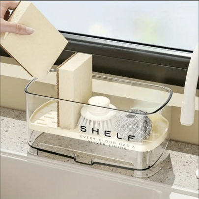 1pc Multifunctional Sink Drain Rack, Countertop Storage, Suitable For Sponge, Soap, Brush, Towel, Kitchen Sink Accessories, Dish Cloth Holder, Compact Design, Easy To Clean, Durable Plastic, Sponge Holder