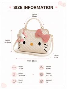 MINISO Sanrio Hello Kitty Quilted Makeup Bag, Back To School Makeup Organizer, Travel Storage Bag, Women's Fashion Handbag, Daily Storage Gift For Best Friend - White - View 7