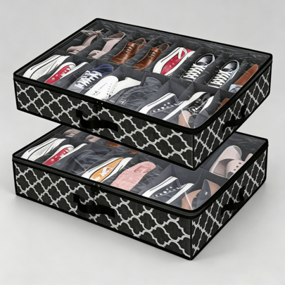 Organizador de almacenamiento de zapatos debajo de la cama, resistente, set de 1/2, cabe un total de 12/24 pares, solución de almacenamiento de zapatos debajo de la cama con ventana transparente, transpirable, 29.3"X23.6"X5.9", almacenamiento debajo de la cama