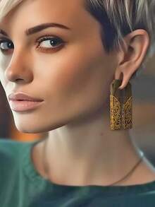 1PC Stainless Steel Magnetic Hoop Dangle Ear Weight Gauge Piercing Wood Ear Weights Hangers Expanders Stretched Gauges Piercing - As Shown - View 9