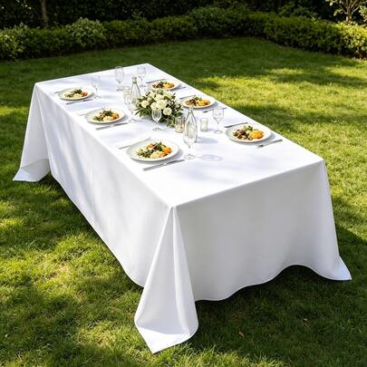 1pc White Wrinkle-Resistant Polyester Tablecloth - Suitable For Halloween, Christmas, Birthday Party Decoration, Outdoor Picnic, Wedding, Camping, Kitchen
