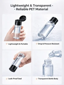 5件/1件 透明圓形肩部擠壓瓶，附蝴蝶翻蓋，10/20/50/80/100ml 防漏空旅行可充裝瓶，便攜式化妝品樣品儲存容器，適用於護膚乳液液體日常使用 - 黑色 - 查看 4