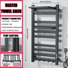 Zhuomixer Matte Black Heated Towel Rail 8 Bars Wall Mounted Electric Towel Warmer Plug In Bathroom Towel Heater Stainless Steel Towel Drying Rack For Bathroom - 48.5 X 96 cm - View 2