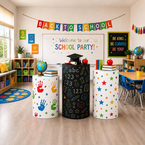 1 Stück Schul-Handabdruck-Stern-Kreide-Muster Zylinderhalter Set, Polyester-Rundbasis-Umschlag, Schulanfang Party Klassenzimmer Kinder Themen Dekoration