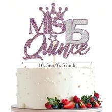 1pc 15th Birthday Cake Topper, Glitter "Miss 15" Quince Sign, Suitable For Sweet 15 Party Supplies, Spanish 15th Birthday Anniversary Cake Decoration - Double-layer Mis15 - View 5