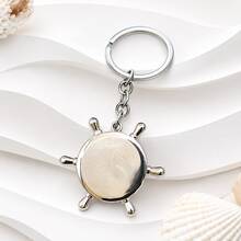 Nautical Ship Wheel & Compass Keychain, Silver Metal Texture Pendant, Bag Key Ring Book Decor Small Gift - A - View 9