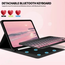 Teclado inalámbrico Bluetooth desmontable (150mAh) con ranura para bolígrafo, funda de teclado compatible con Samsung Galaxy Tab, Redm SE - Negro Rosa - Ver 2