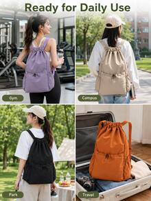 Solid Color, Large-Capacity School Backpack, Multi-Pocket Casual Hiking Backpack, Multi-Compartment Backpack, Short-Distance Travel Bag, Perfect For Girls/Students, Ideal For Outings, Travel, And Back-To-School Season. - Multicolor - View 11