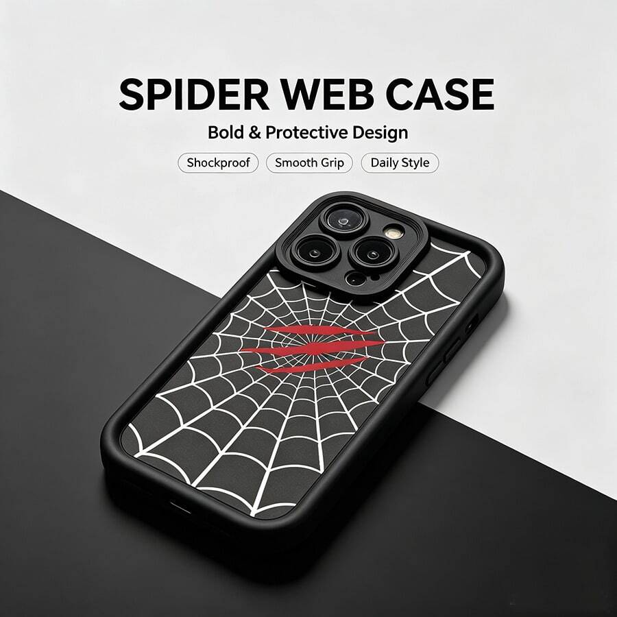 1pc [Pure Android Version] White Spider Web Claw Personalized Spider Scratch Mark European & American Style Minimalist Retro Creative Beast Spider Silk, Matte Black Lens Frame Stepped Design Full Coverage Anti-Drop Soft Shell, [International Version Not Local Version] Compatible With Android/GALAXY/A/S/FE/PLUS/ULTRA/PRO/NOTE/POCO/X/Transsion/HOT/PLAY/SPARK/POP/SMART/RENO/Honor/E/G/Phone Case