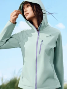 CAMEL CROWN Jaket Pendakian Gunung Wanita Musim Semi/Panas dengan Tudung, Elastis, Bernapas & Tahan Angin, Mantel Luar Ruangan - Kabut garam biru - View 3