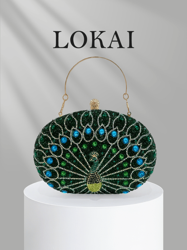 1 buah Tas Clutch Malam Bermotif Merak Hijau Cantik dengan Hiasan Berlian Imitasi, Tas Tangan Wanita Mewah dengan Cangkang Keras Berhiaskan Berlian Imitasi Penuh, Pegangan Logam, Tas Selempang Kecil dengan Tali Rantai yang Dapat Dilepas, Cocok untuk Acara Gala, Pesta Malam, Pernikahan, Pesta Wisuda, dan Pesta Lainnya