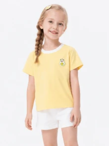 Balabala Unisex Short Sleeve T-Shirt, Classic Round Neck, Breathable Quick-Dry Fabric, Comfortable For Summer Wear - Light Yellow - View 2
