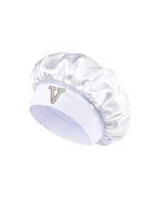 1pc Pearl Letter Print Satin Sleep Cap, Elastic Wide Band, Silky Hair Protection Cap, Suitable For Women's Night Sleep, Travel And Daily Hair Care - Multicolor - View 94