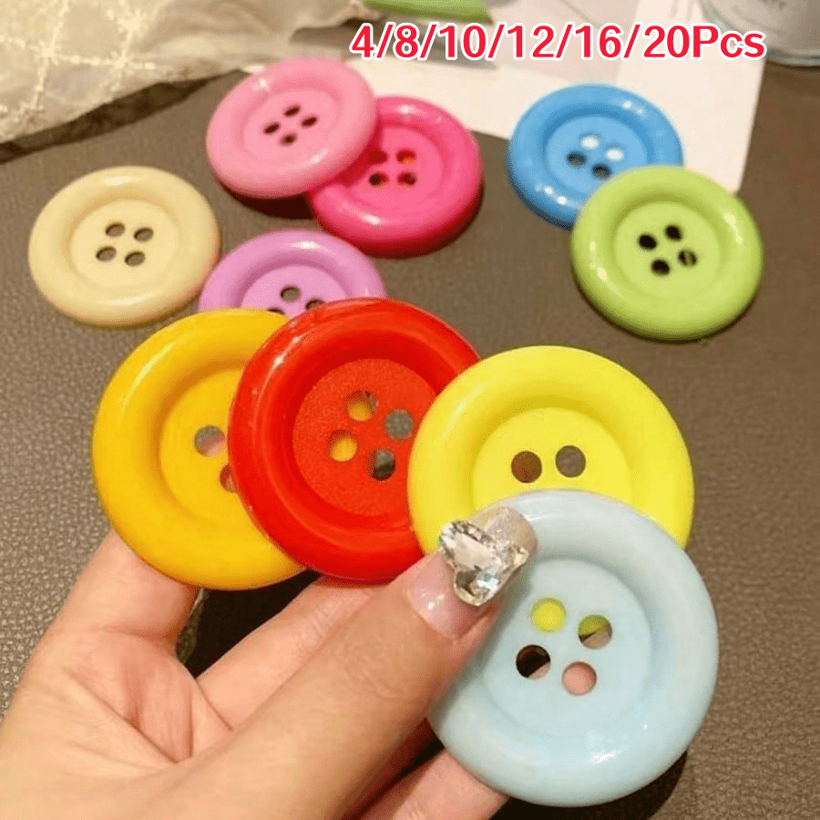 4/8/10/12/16/20入彩色大號裝飾鈕扣，創意手工DIY材料，糖果色INS風服飾配件，多用途鈕扣胸針髮飾，塑膠材質，適用於衣飾裝飾、麻布緞帶繩索與婚禮手工藝，可用於禮品與派對裝飾，隨機配色