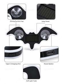 Breathing Heartbeat Atmosphere Light, Solar Window Decorative Light, Suction Cup Bat Light, Yard Decorative Light - Bat - View 11