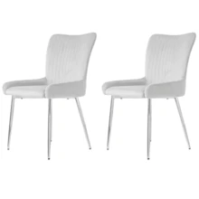 Velvet Dining Room Chair Set Of 2, Beige, Metal Legs - 灰色 - 查看 7