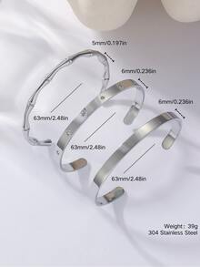 Minimalist Polished 8-Point Star Rhinestone Open Cuff Bracelet Set, Silver 304 Stainless Steel Hypoallergenic Skin-Friendly, Multi-Layer Stackable Niche Thin Bangle Set - CC-s - View 6