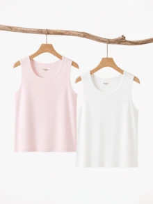 Balabala 2pcs Girls Tank Tops, Soft Breathable Sleeveless Undershirts, Suitable For Boys And Girls - White and Red - View 1